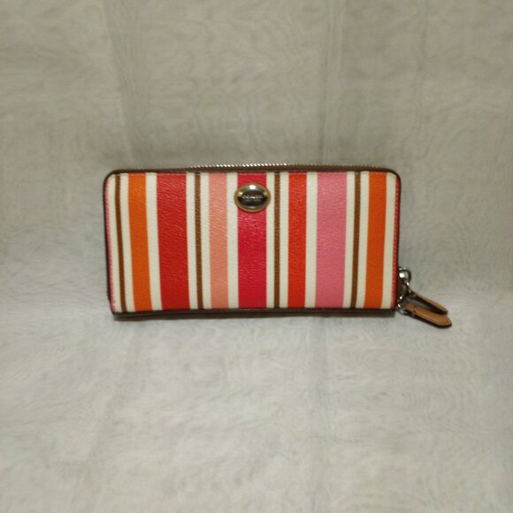 Coach Long Zip Around Coated Canvas w/Leather Trim - Picture 1 of 13